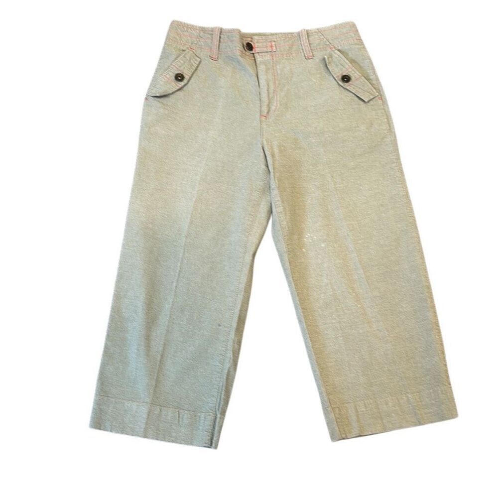 Denim & Co cotton stretch Capri green canvas Womens Ankle Pants 10